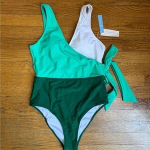 NWT CUPSHE Women's Large 14/16 One-Piece Wrap Swimsuit Color Block Bathing Suit